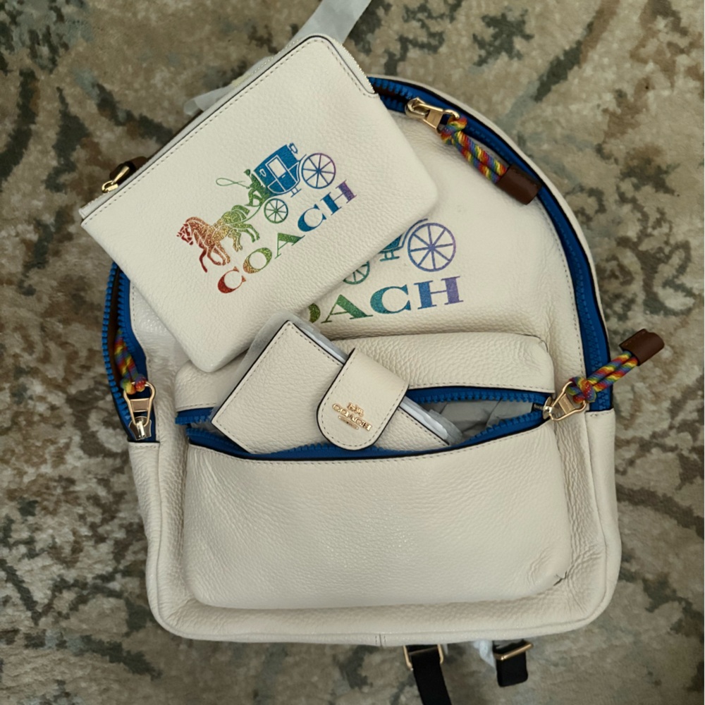Coach Pride H&C White Backpack with Multicolor Accents 3set NWT FIRM!!!!!